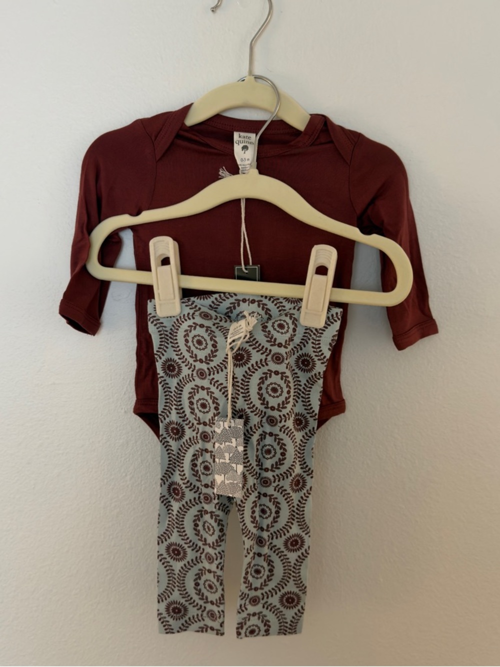kate quinn set Light Blue with Burgundy Medallion Print